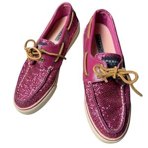 Sperry Topsider Women’s Bahama Raspberry Pink Glitter Shoes size 8M